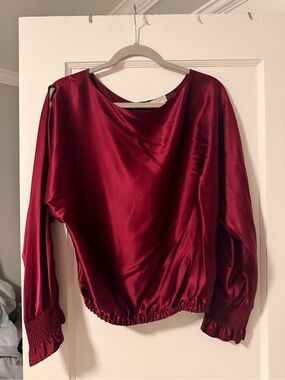 Ramy Brook Women's Satin Long-Sleeve Blouse - Deep Burgundy